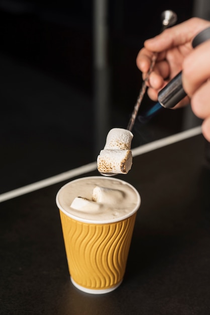 Aromatic hot drink with milk and foam