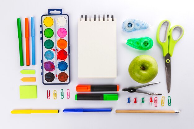 Arranged view of school supplies