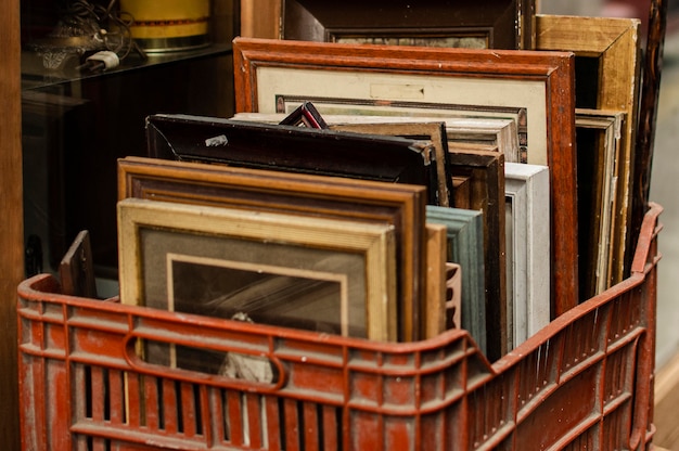 Arrangement of antiques market objects