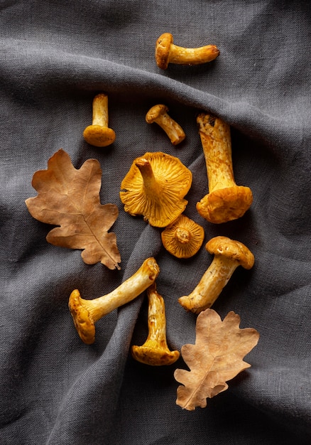 Arrangement of baked mushrooms on cloth