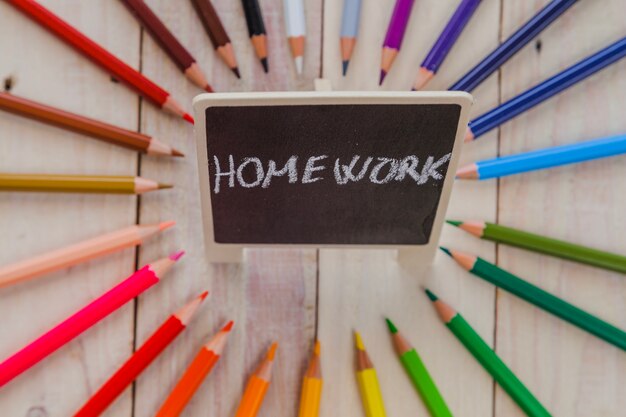 Arrangement of blackboard and pencils