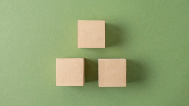 Arrangement of blank wooden cubes