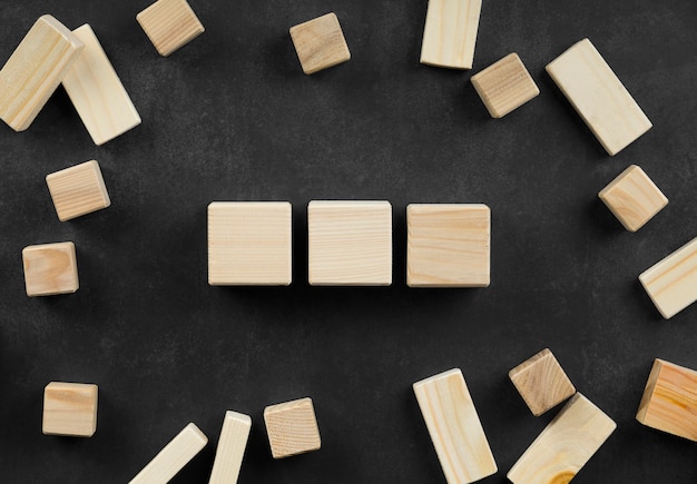 Arrangement of blank wooden cubes