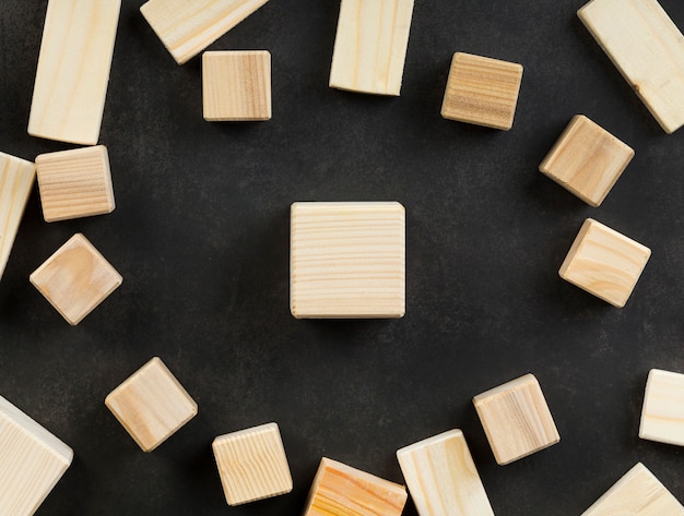 Arrangement of blank wooden cubes