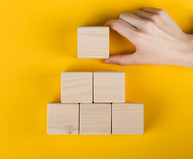 arrangement of blank wooden cubes