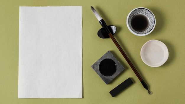 Arrangement of chinese ink with empty paper