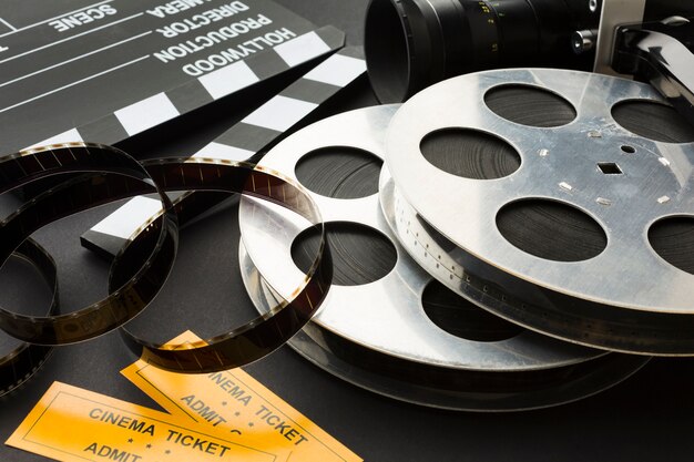 Arrangement of cinema objects close-up