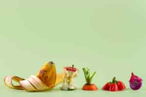 Free photo arrangement of compost made of rotten food with copy space