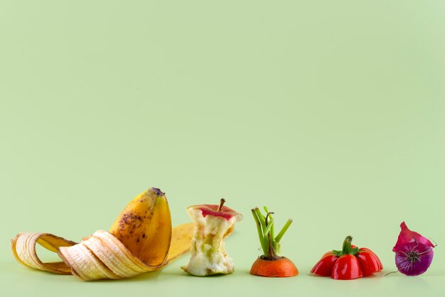 Arrangement of compost made of rotten food with copy space