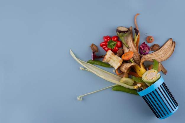 Arrangement of compost made of rotten food with copy space