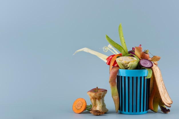 Arrangement of compost made of rotten food with copy space