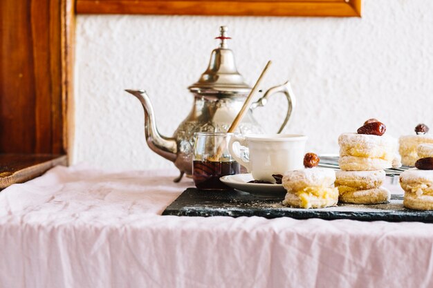 Arrangement of confectionery and tea