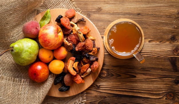 Arrangement of delicious autumnal fruits