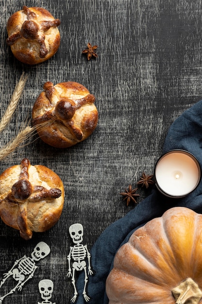 Arrangement of delicious bread of dead