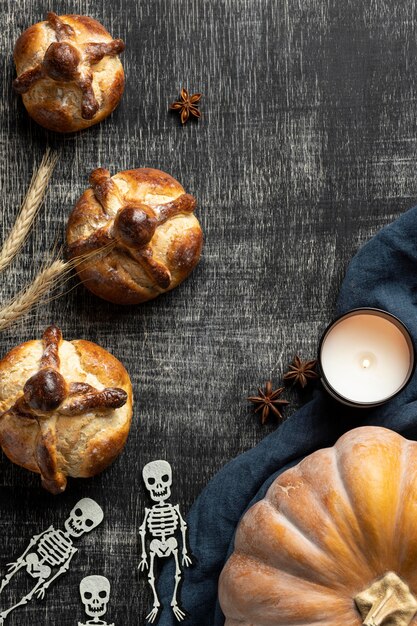 Arrangement of delicious bread of dead