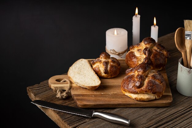 Arrangement of delicious bread of dead