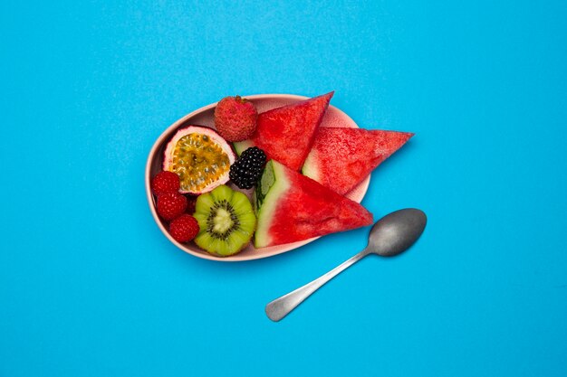 arrangement of delicious exotic fruits