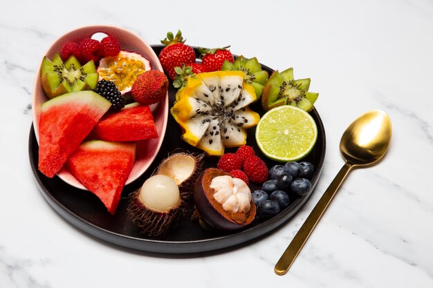 Arrangement of delicious exotic fruits