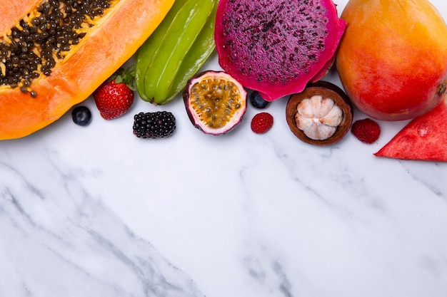 arrangement of delicious exotic fruits