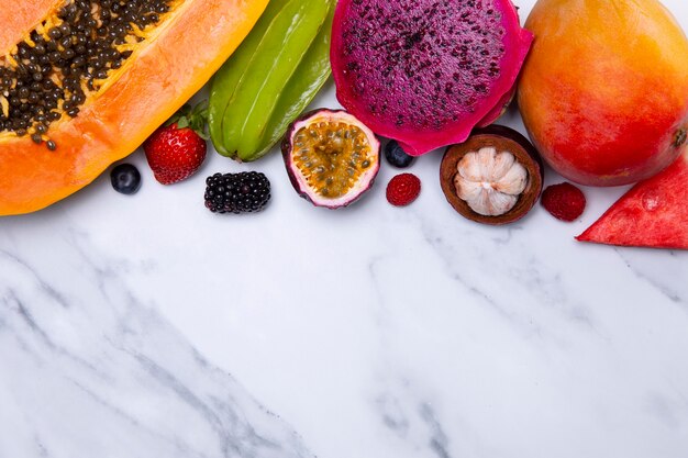 Arrangement of delicious exotic fruits