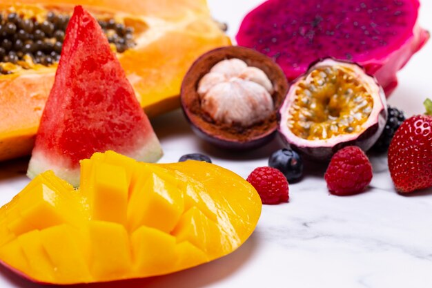 Arrangement of delicious exotic fruits