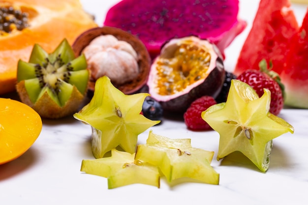 Arrangement of delicious exotic fruits