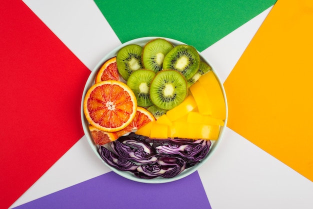 Arrangement of delicious fresh fruits and veggies