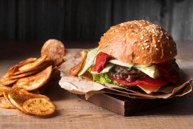 맛있는 햄버거의 배열