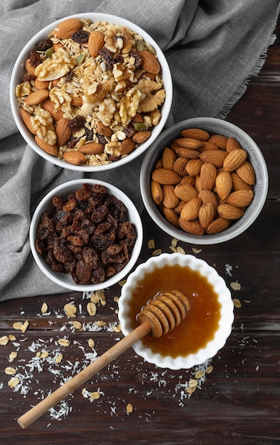 Arrangement of delicious ingredients in the kitchen