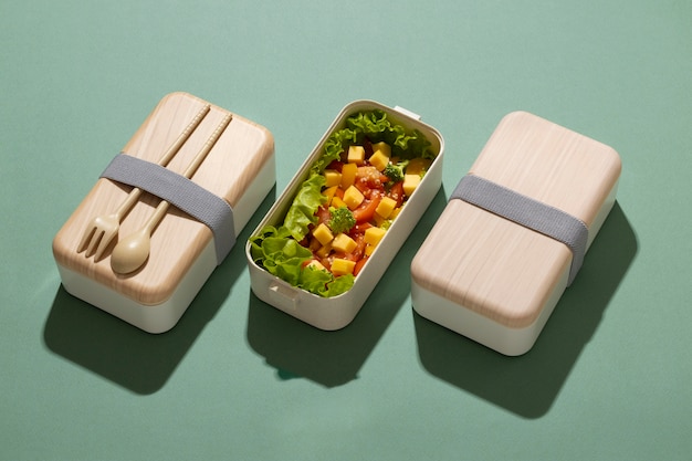 Arrangement of delicious japanese bento box