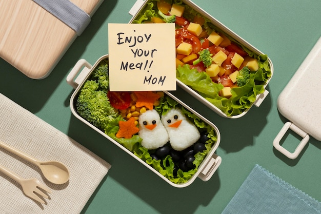 Free photo arrangement of delicious japanese bento box