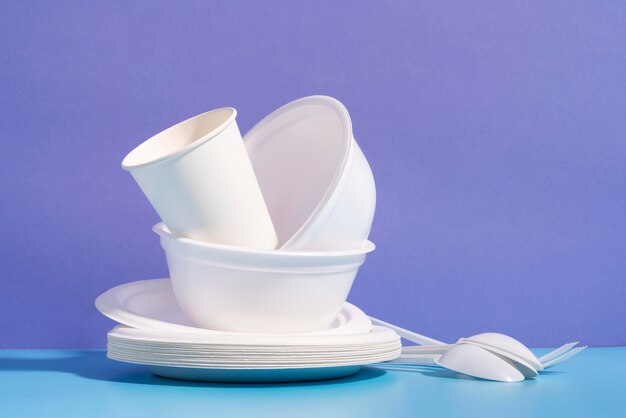Arrangement of different disposable or eco friendly tableware