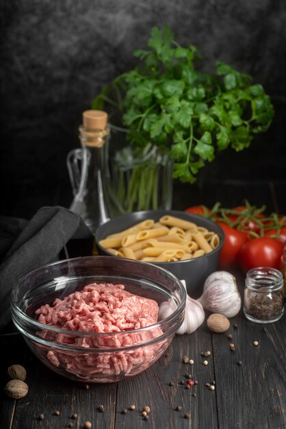 Arrangement of different foods and ingredients