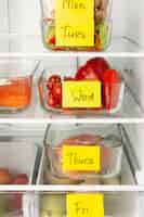 Free photo arrangement of different foods organized in the fridge