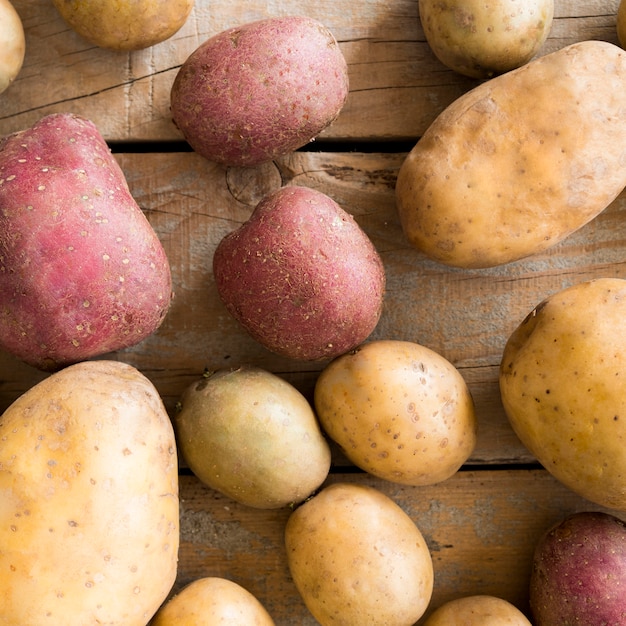 Arrangement of different raw potatoes