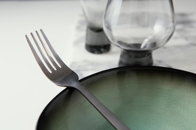 Arrangement of elegant tableware on the table