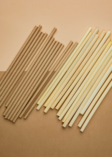 Arrangement of environment friendly straws flat lay