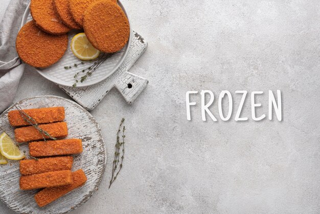 Free photo arrangement of frozen food on the table