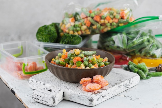 Free photo arrangement of frozen food on the table