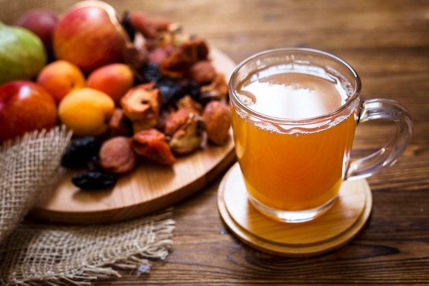 Arrangement of fruits and fresh juice