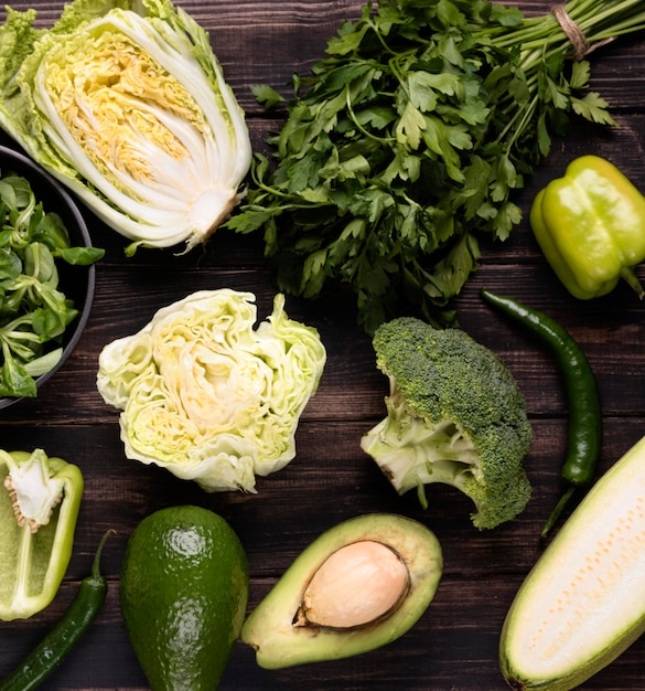 Arrangement of green veggies top view