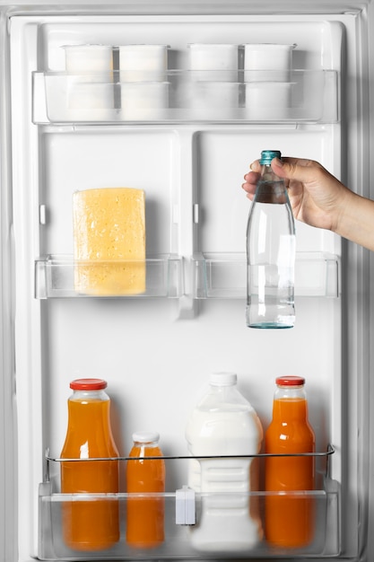 Arrangement of healthy food in the fridge