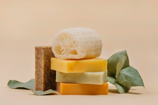 Free photo arrangement of homemade soap blocks