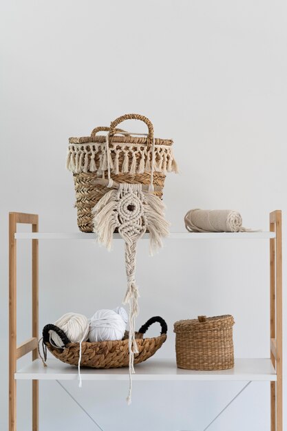 Arrangement of macrame handmade object