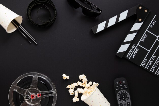 Arrangement of movie elements on black background