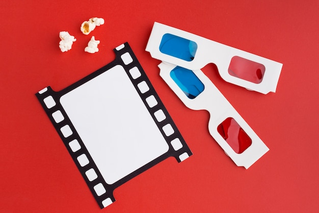 Arrangement of movie elements on red background