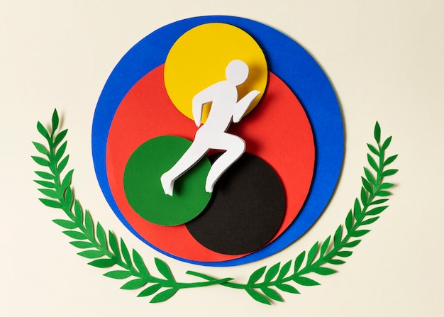 Arrangement of paper style athlete on colorful circles