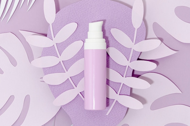 Arrangement of purple make-up bottle