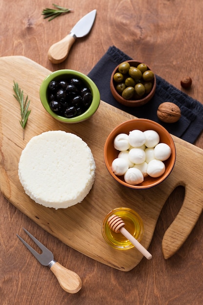 Arrangement of tasty snacks on a table