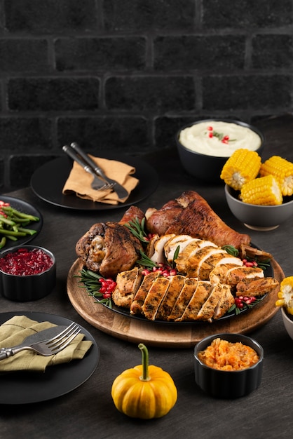 Free photo arrangement of thanksgiving day delicious dinner